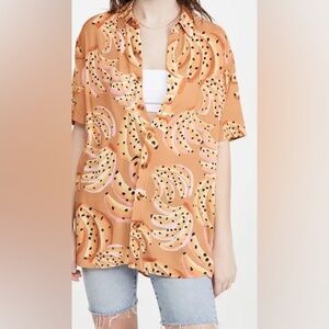 FARM Rio Caramel Raining Bananas Uni Shirt Button Up Short Sleeve, Size XS